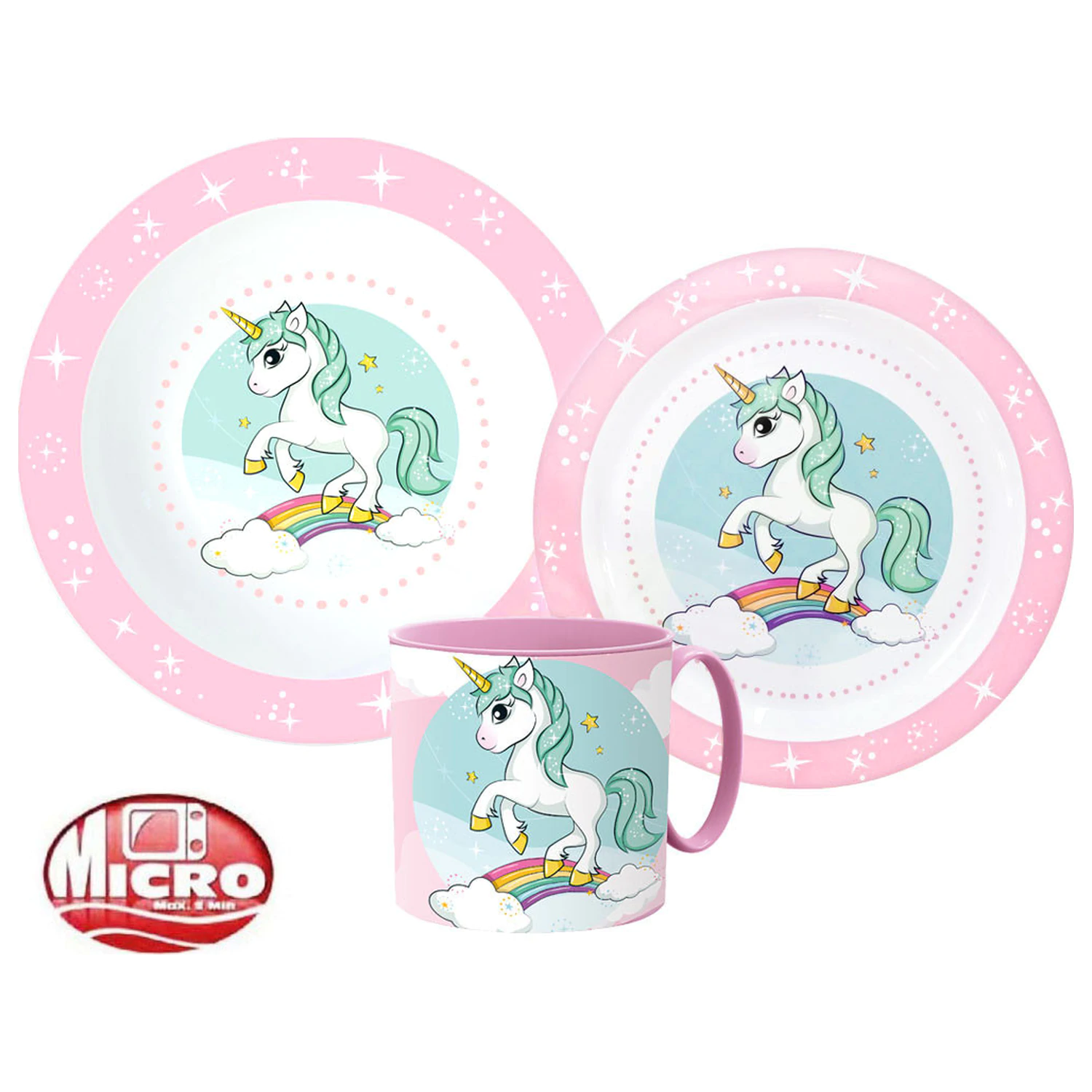 Unicorn Range jedilni set, mikro plastični set s skodelico fotografija izdelka