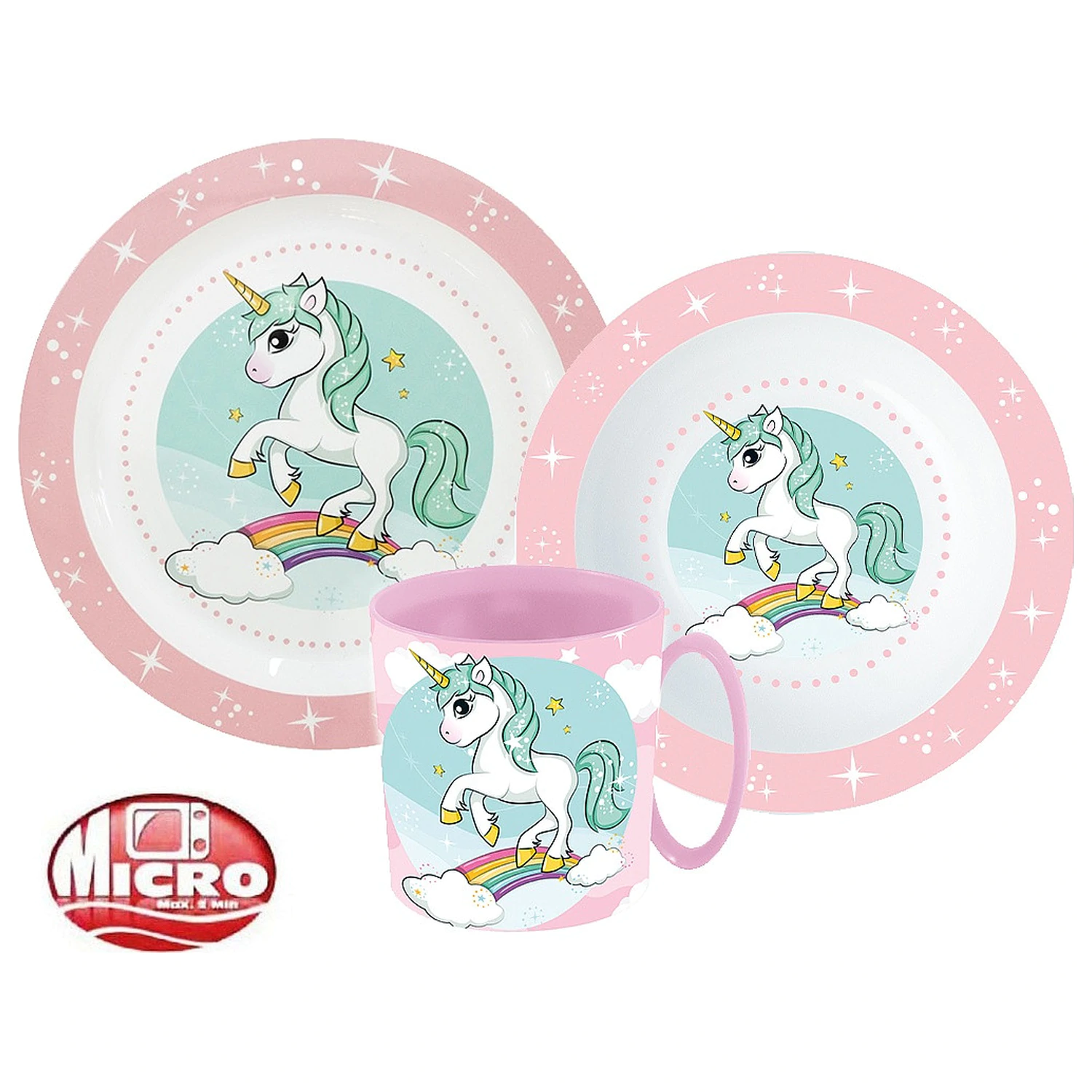 Unicorn Range jedilni set, Micro Plastic set s skodelico fotografija izdelka