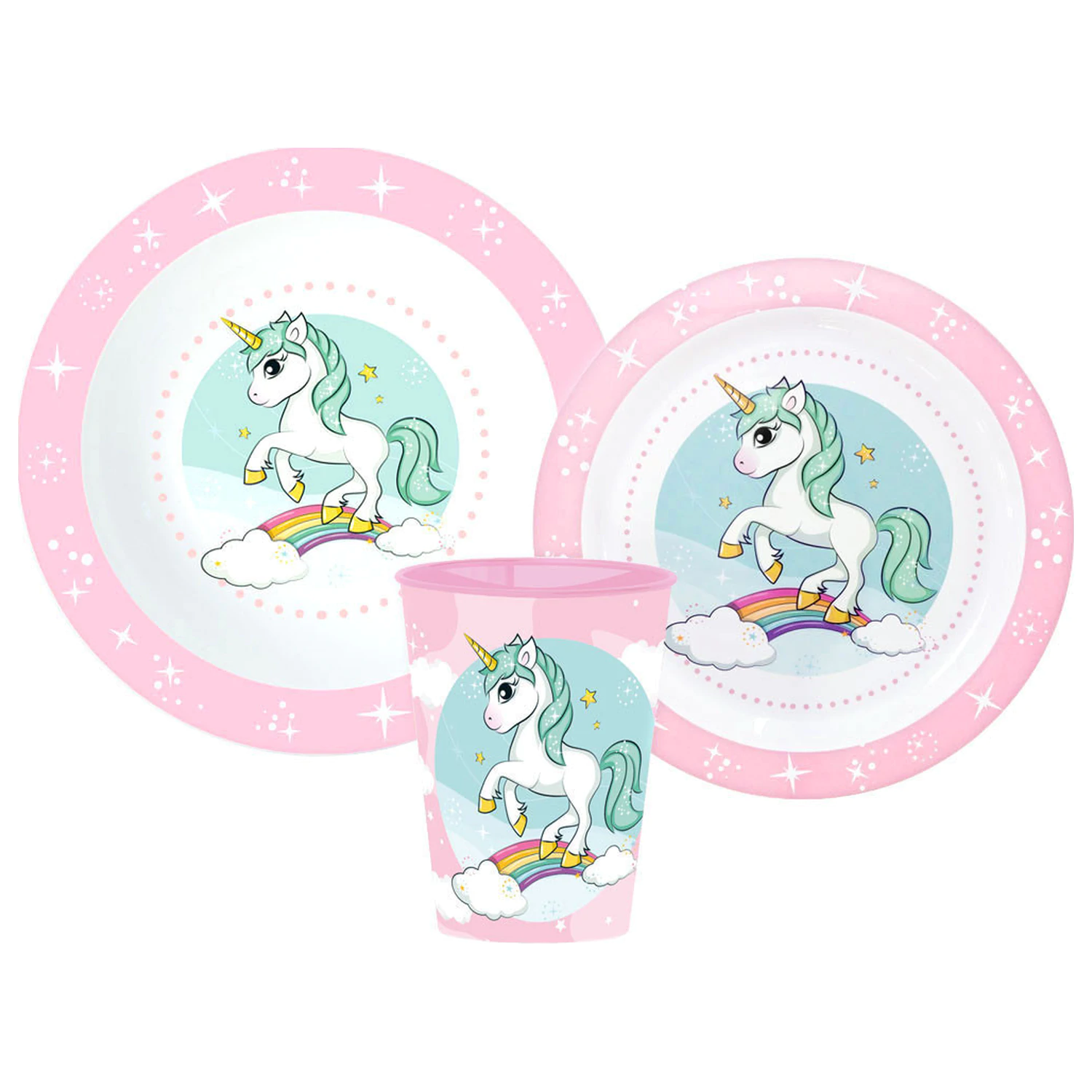 Unicorn Range Set jedilnega pribora, Micro Plastic Set, s 260 ml kozarcem fotografija izdelka