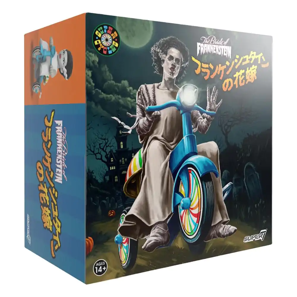 Universal Monsters Super Cycles Akcijska figura Nevesta Frankensteina (bela z modro trikolesnikom) 13 cm fotografija izdelka