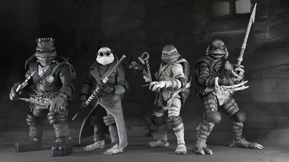 Universal Monsters x Teenage Mutant Ninja Turtles akcijske figure, set 4 figur Turtles Black & White 18 cm fotografija izdelka