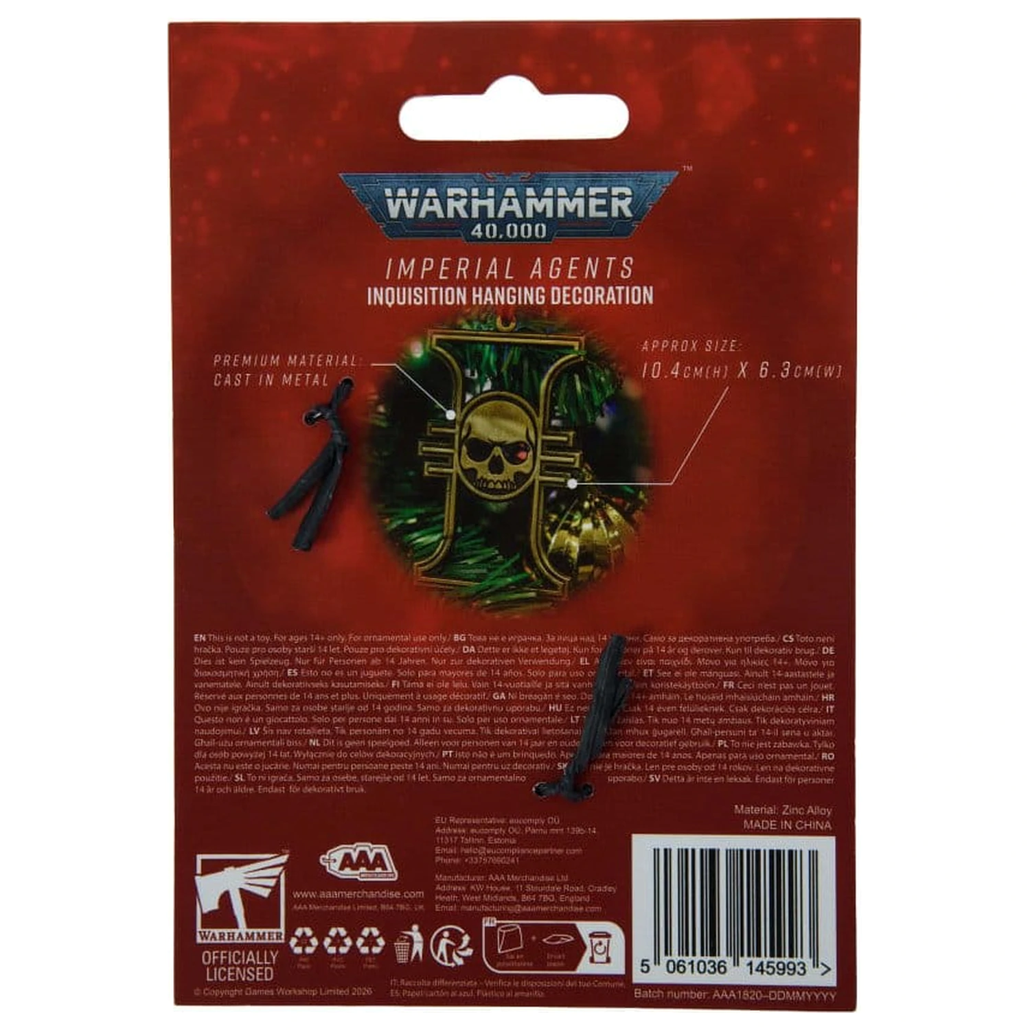 Warhammer 40,000 viseča dekoracija Imperial Agents Inquisition 17 cm fotografija izdelka