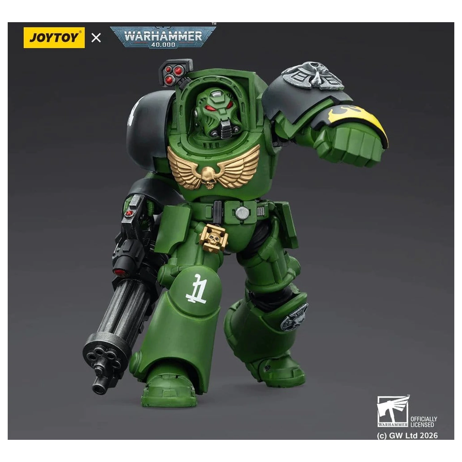 Warhammer 40,000 figurica Salamanders Terminator 3 z Power Fist in Assault Cannon 14 cm fotografija izdelka
