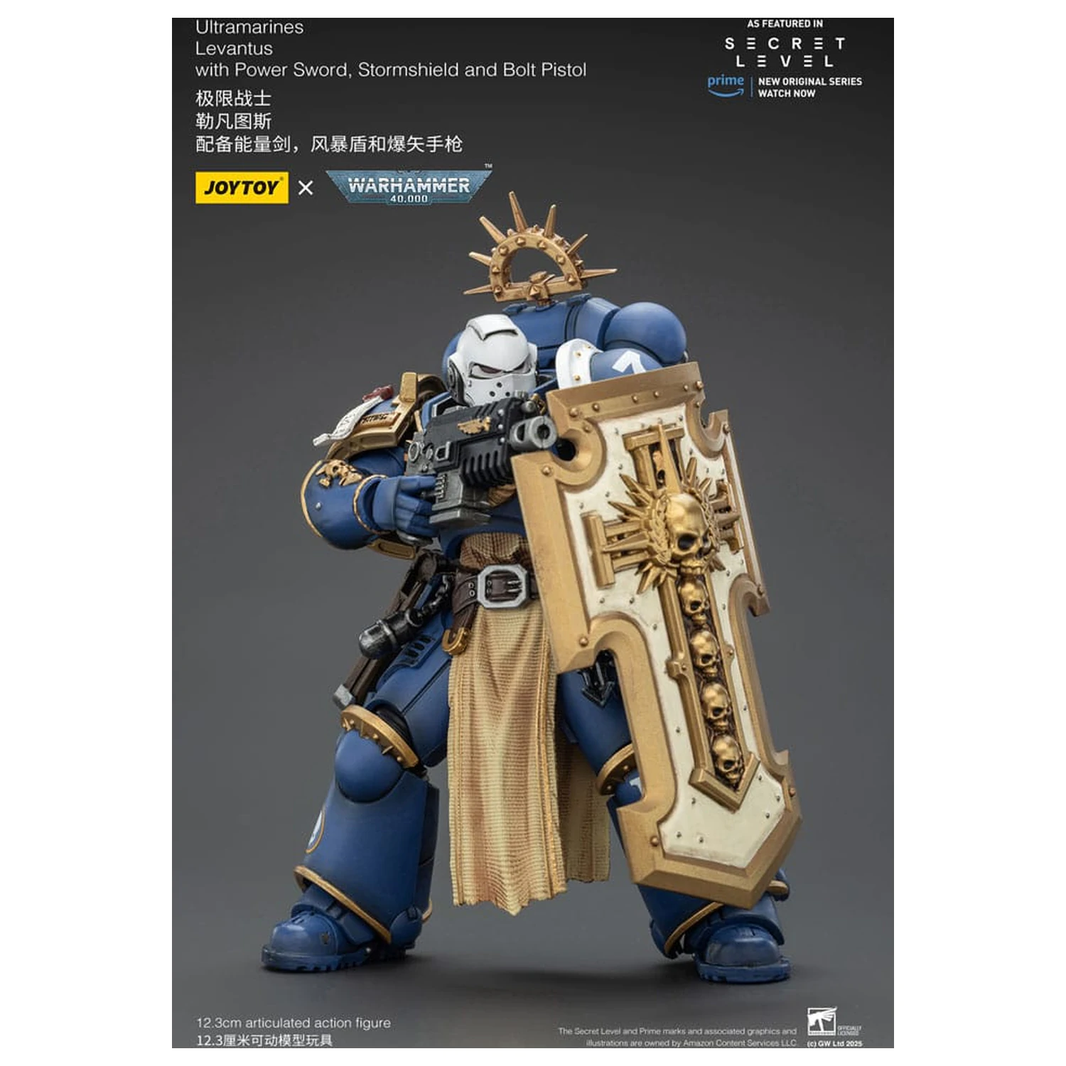 Warhammer 40,000 Action Figure Ultramarines Levantus z Power Sword, Stormshield in Bolt Pistol 13 cm fotografija izdelka