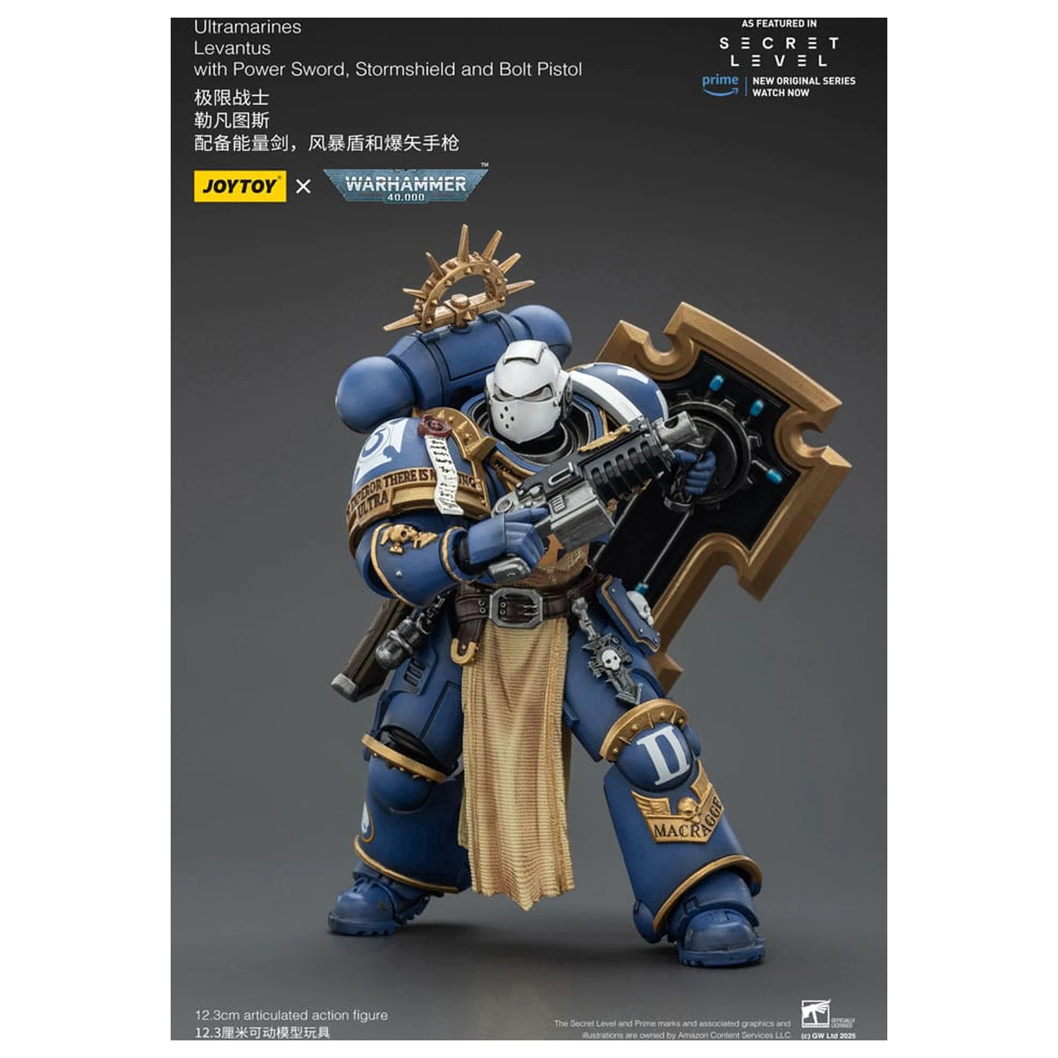 Warhammer 40,000 Action Figure Ultramarines Levantus z Power Sword, Stormshield in Bolt Pistol 13 cm fotografija izdelka