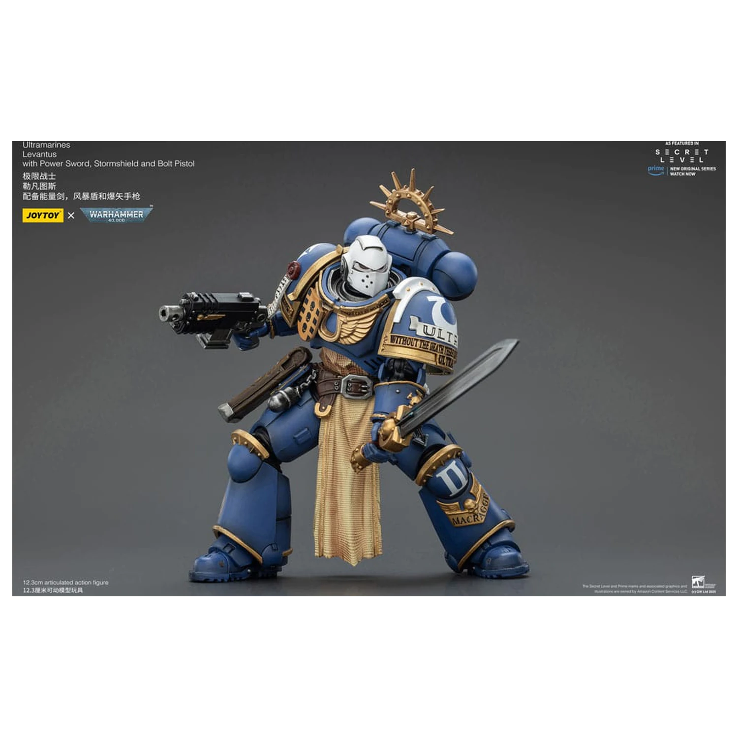 Warhammer 40,000 Action Figure Ultramarines Levantus z Power Sword, Stormshield in Bolt Pistol 13 cm fotografija izdelka