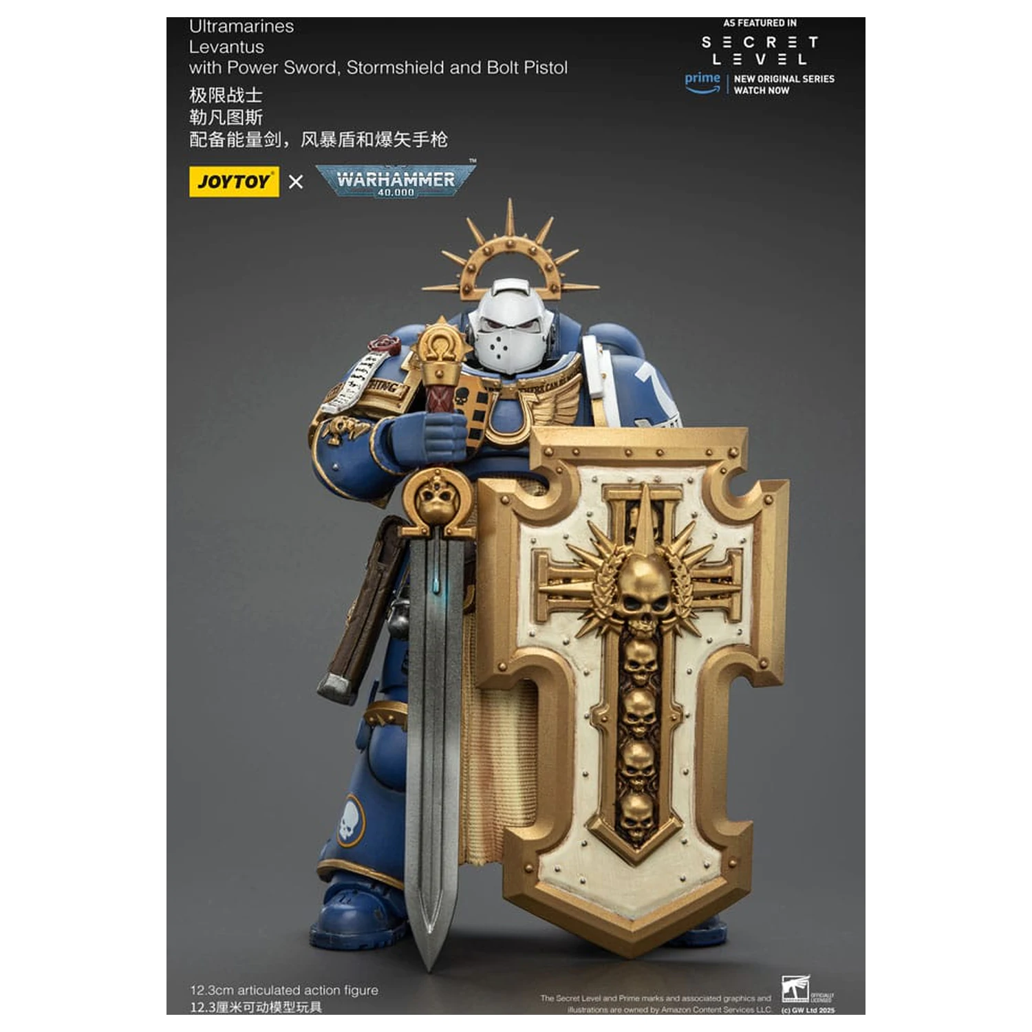 Warhammer 40,000 Action Figure Ultramarines Levantus z Power Sword, Stormshield in Bolt Pistol 13 cm fotografija izdelka