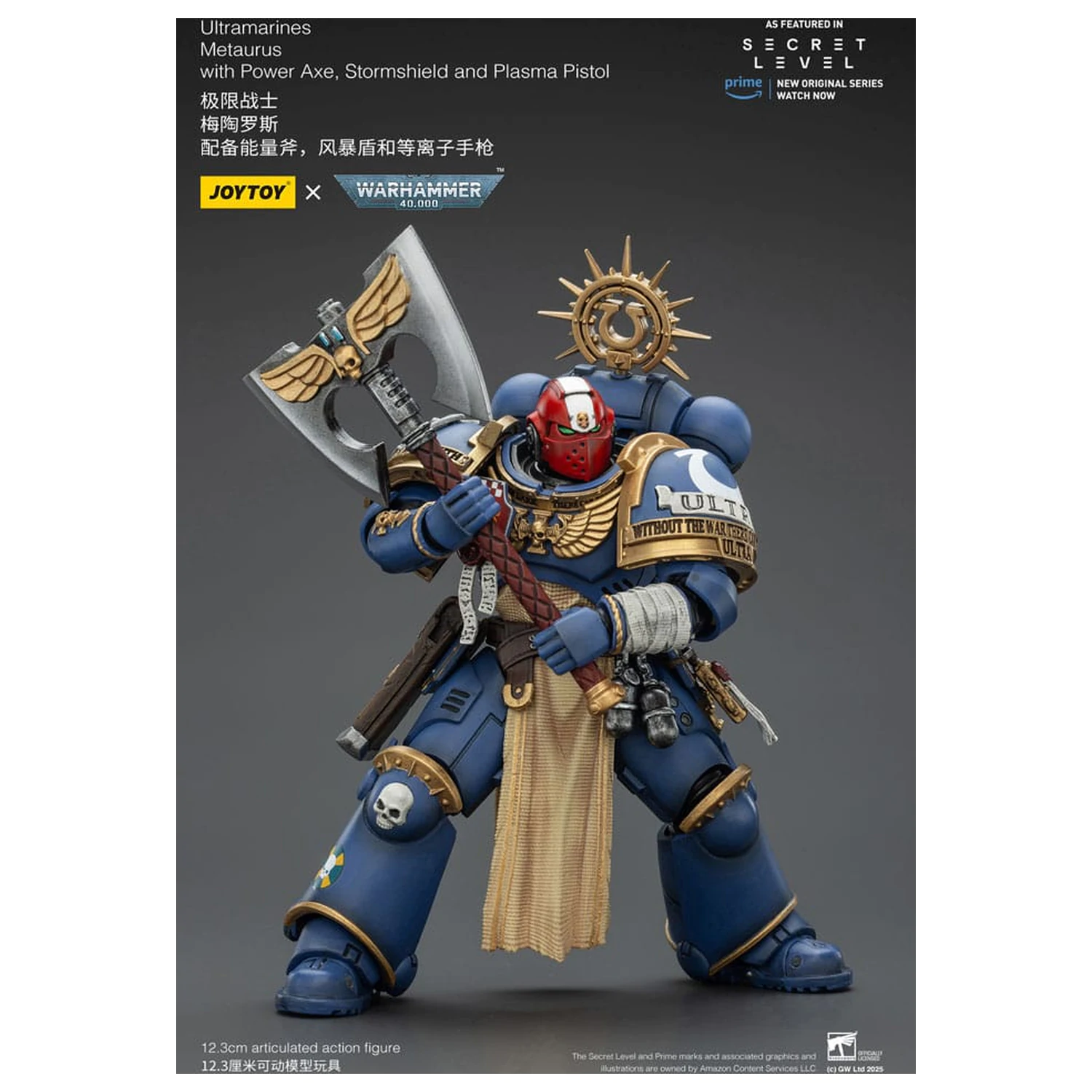 Warhammer 40,000 Action Figure Ultramarines Metaurus z Power Axe, Stormshield in Plasma Pistol 13 cm fotografija izdelka