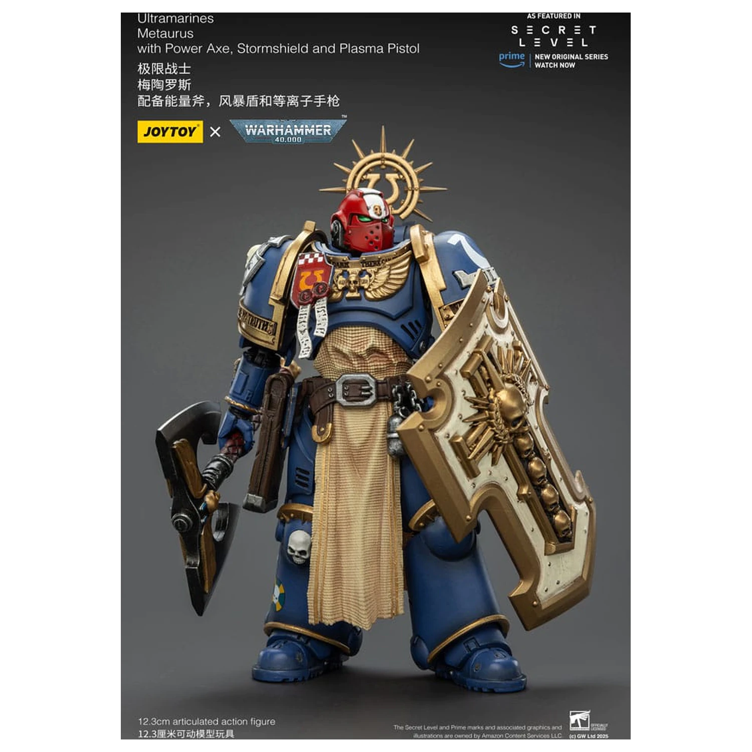 Warhammer 40,000 Action Figure Ultramarines Metaurus z Power Axe, Stormshield in Plasma Pistol 13 cm fotografija izdelka