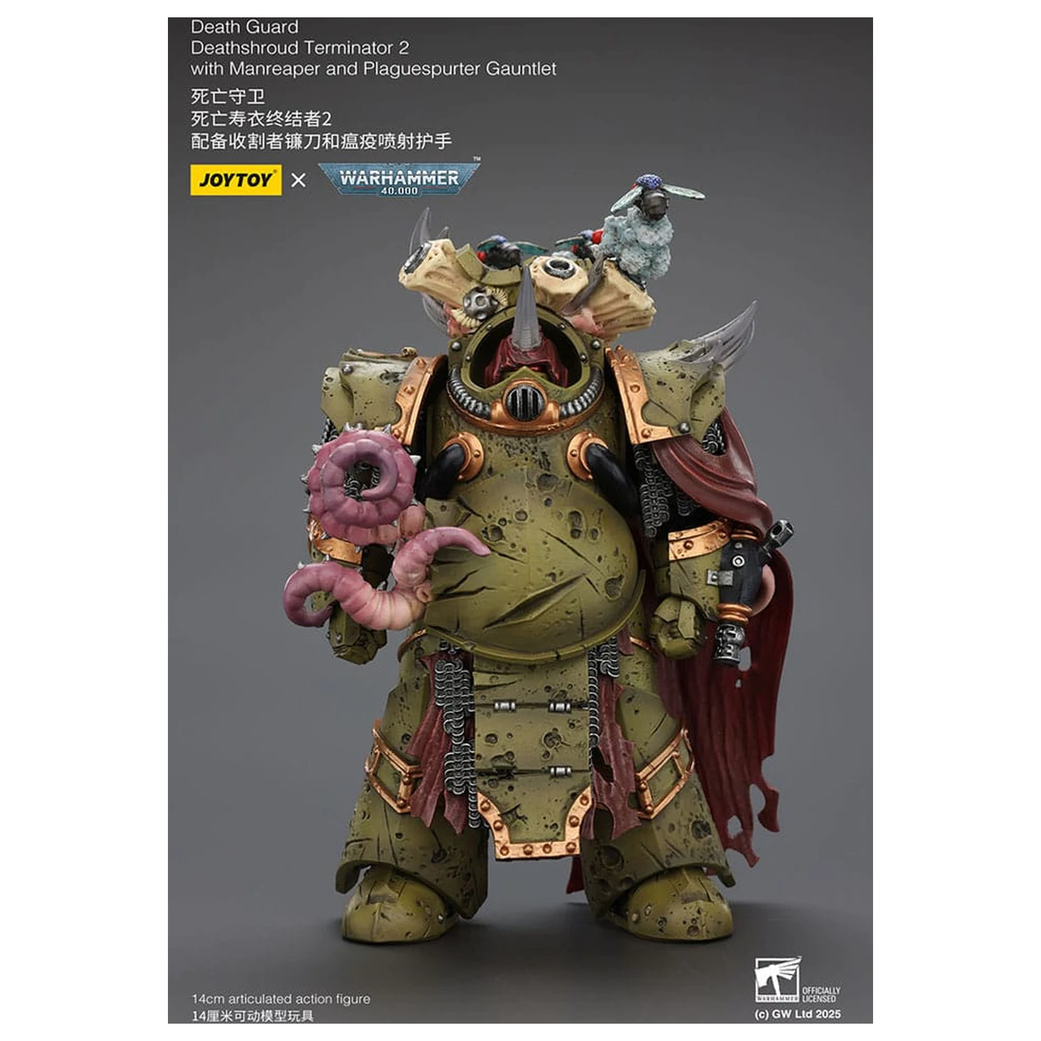 Warhammer 40k akcijska figura 1/18 Death Guard Deathshroud Terminator 2 z Manreaper in Plaguespurter Gauntlet 14 cm fotografija izdelka