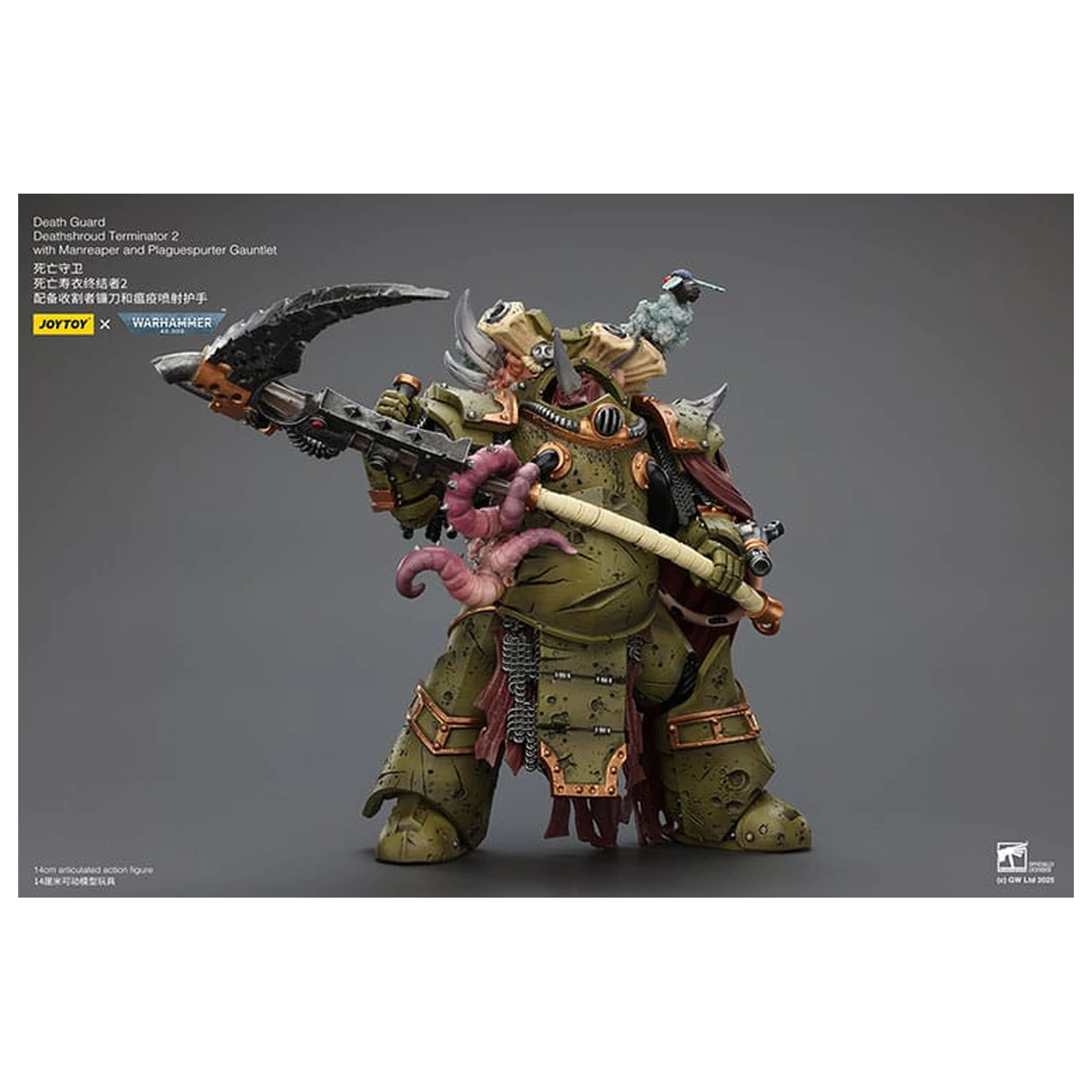 Warhammer 40k akcijska figura 1/18 Death Guard Deathshroud Terminator 2 z Manreaper in Plaguespurter Gauntlet 14 cm fotografija izdelka