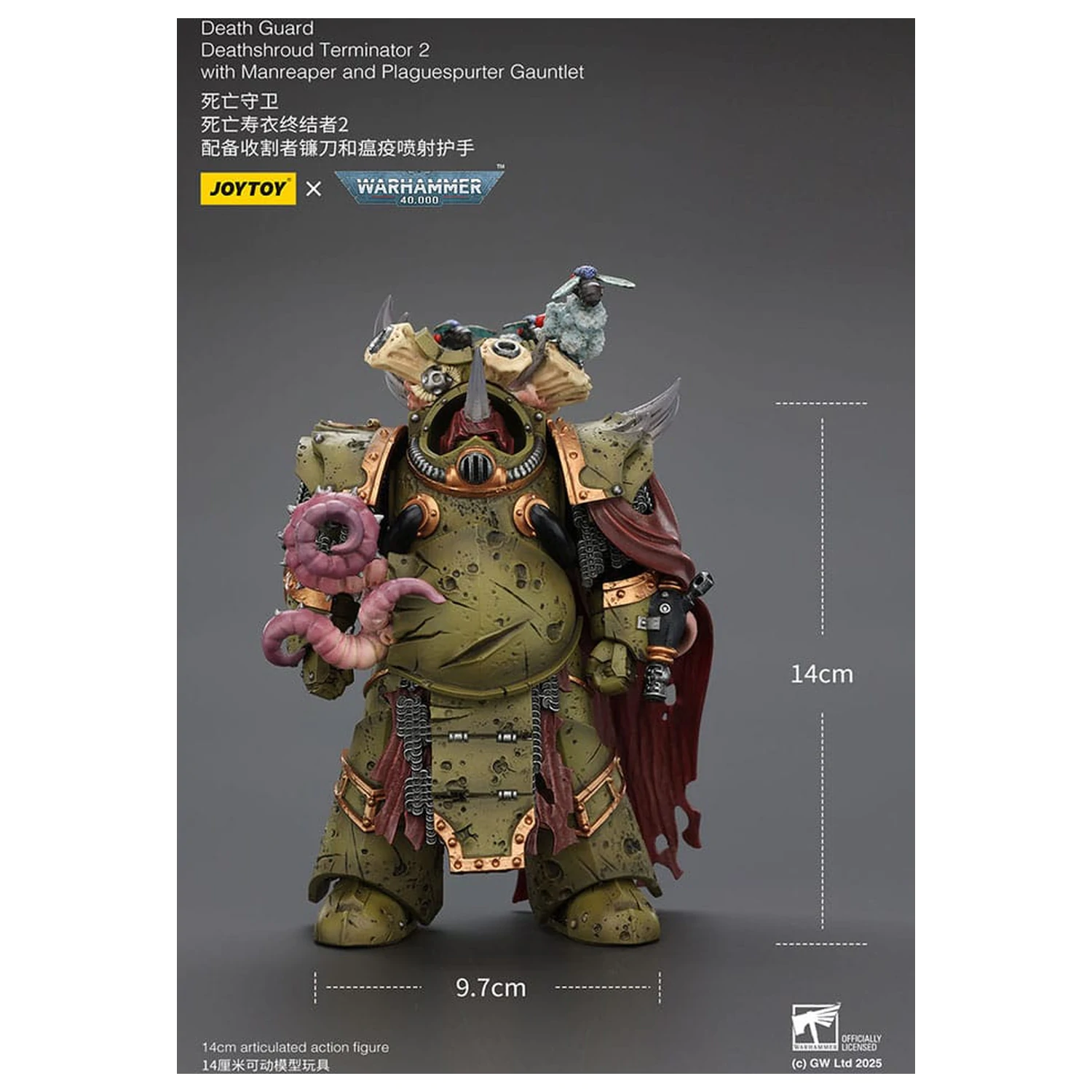 Warhammer 40k akcijska figura 1/18 Death Guard Deathshroud Terminator 2 z Manreaper in Plaguespurter Gauntlet 14 cm fotografija izdelka