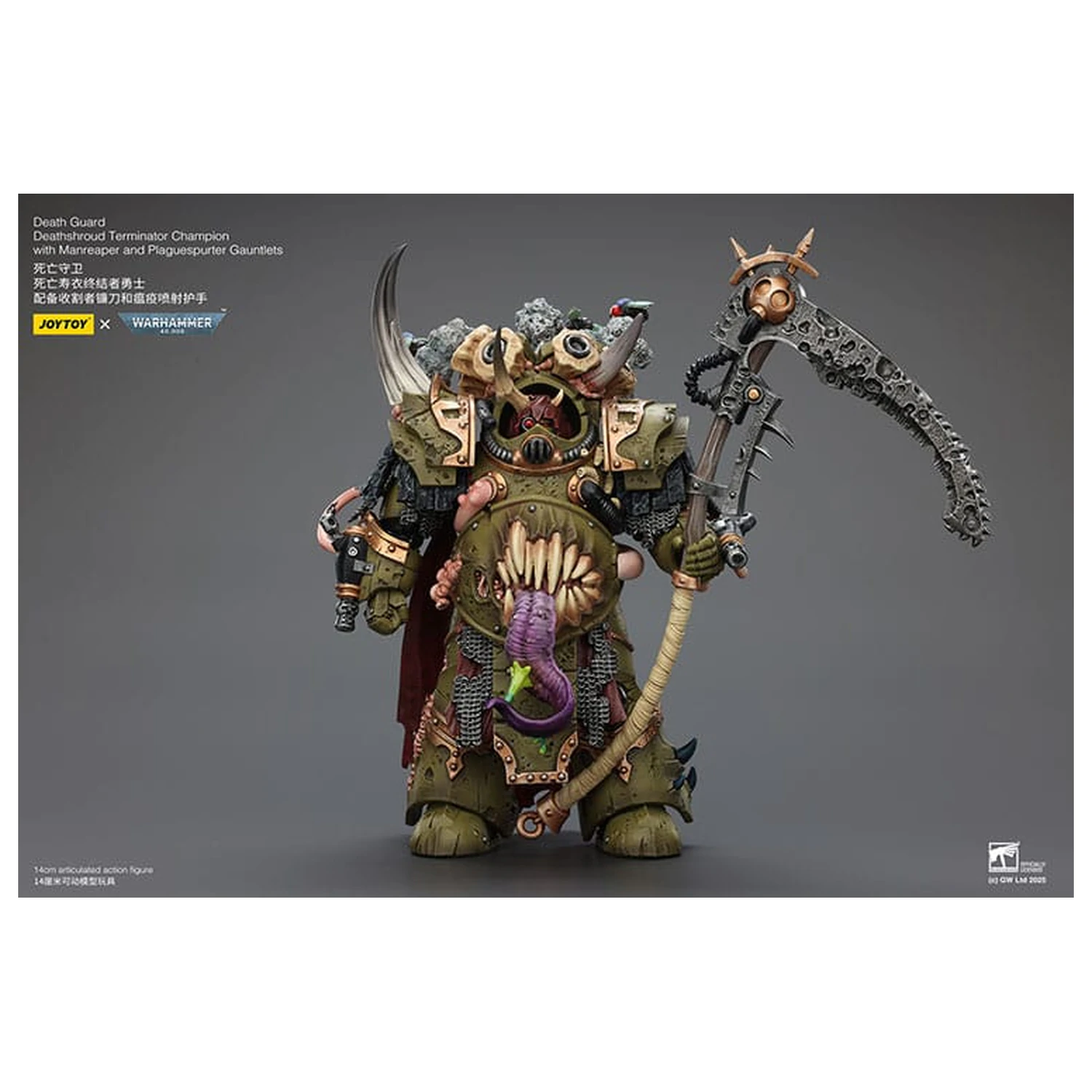 Warhammer 40k akcijska figura 1/18 Death Guard Deathshroud Terminator Champion s Manreaper in Plaguespurter Gauntlets 14 cm fotografija izdelka