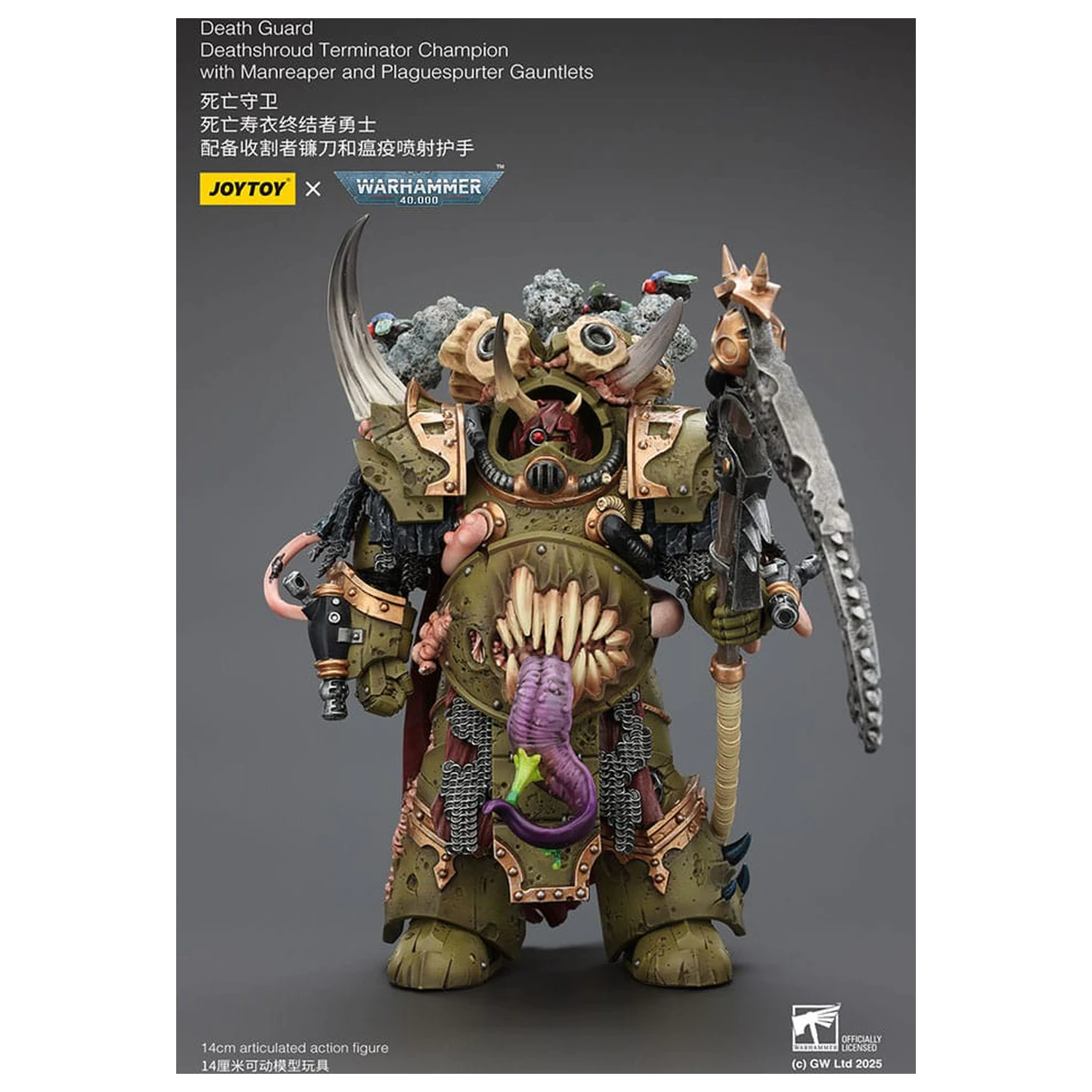 Warhammer 40k akcijska figura 1/18 Death Guard Deathshroud Terminator Champion s Manreaper in Plaguespurter Gauntlets 14 cm fotografija izdelka
