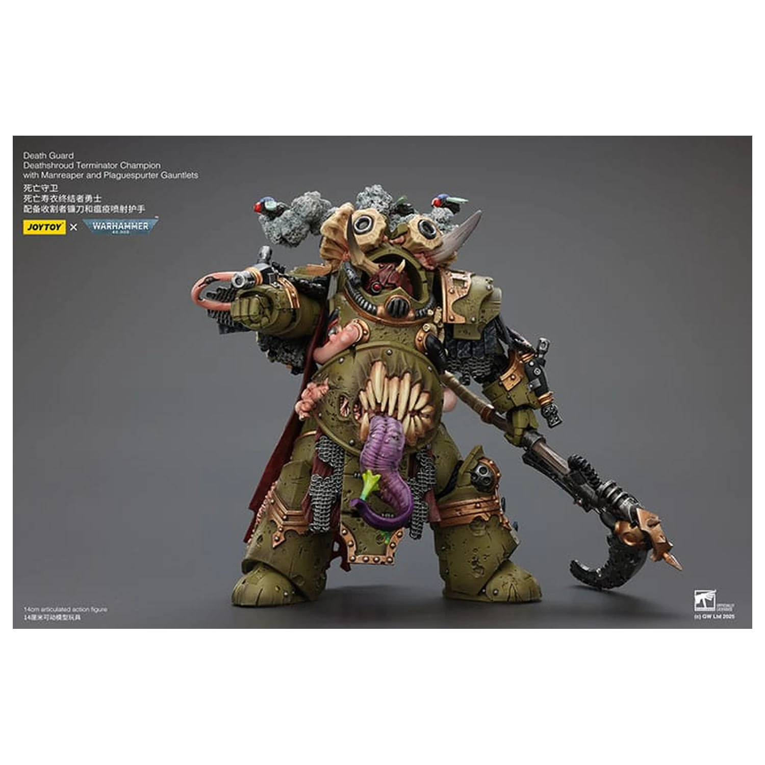 Warhammer 40k akcijska figura 1/18 Death Guard Deathshroud Terminator Champion s Manreaper in Plaguespurter Gauntlets 14 cm fotografija izdelka