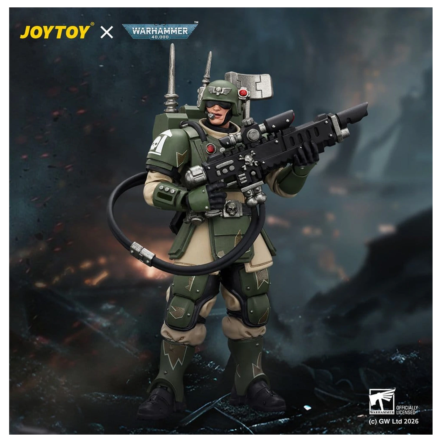 Warhammer akcijska figura Astra Militarum Kasrkin 3 z vročinskim Lasgunom in Vox-casterjem fotografija izdelka