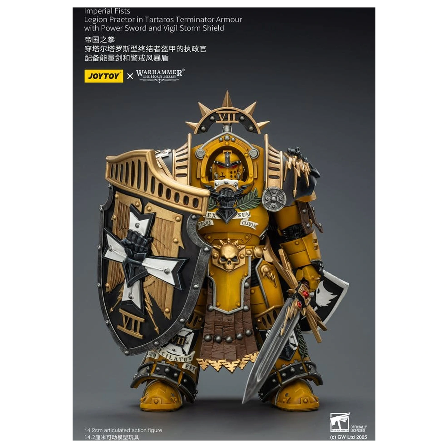 Warhammer Imperial Fists akcijska figura Legion Praetor v Tartaros Terminator oklepu z Power Sword in Vigil Storm Shield 14 cm fotografija izdelka