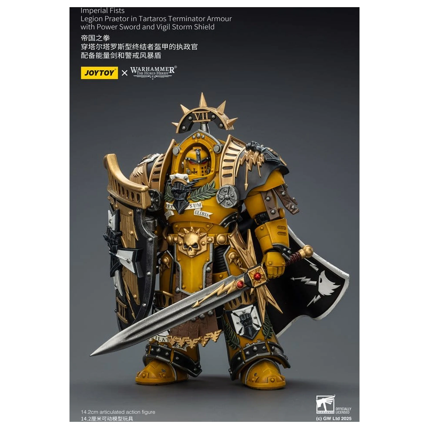 Warhammer Imperial Fists akcijska figura Legion Praetor v Tartaros Terminator oklepu z Power Sword in Vigil Storm Shield 14 cm fotografija izdelka