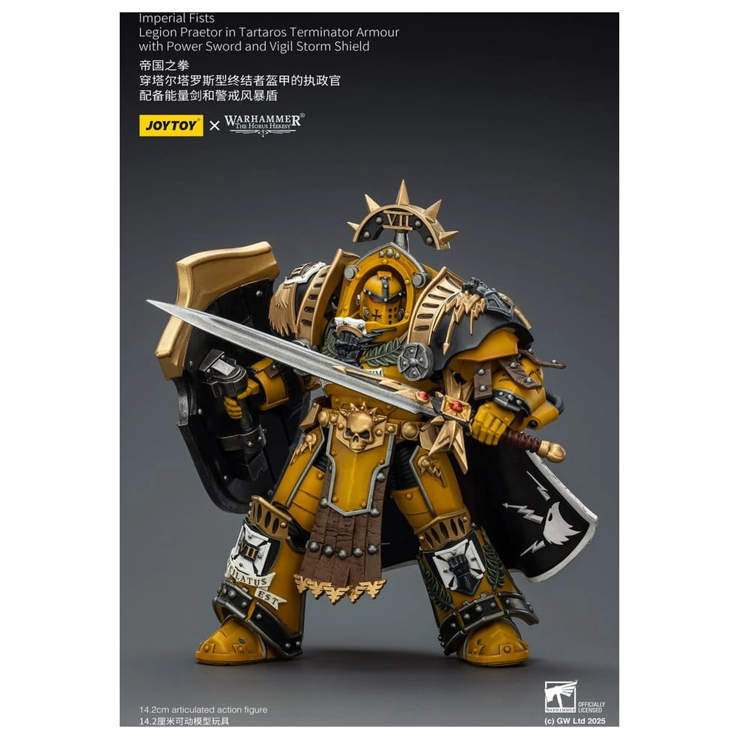 Warhammer Imperial Fists akcijska figura Legion Praetor v Tartaros Terminator oklepu z Power Sword in Vigil Storm Shield 14 cm fotografija izdelka