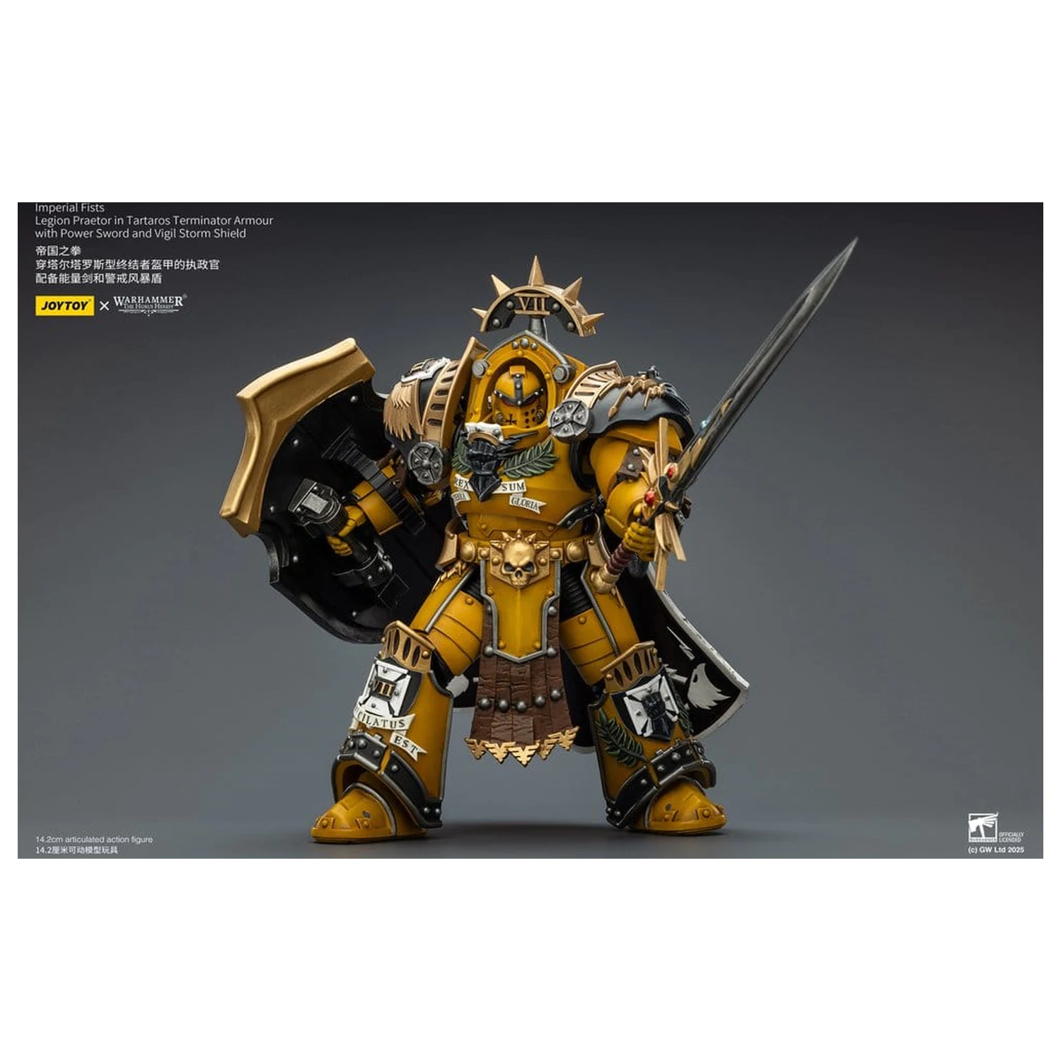 Warhammer Imperial Fists akcijska figura Legion Praetor v Tartaros Terminator oklepu z Power Sword in Vigil Storm Shield 14 cm fotografija izdelka