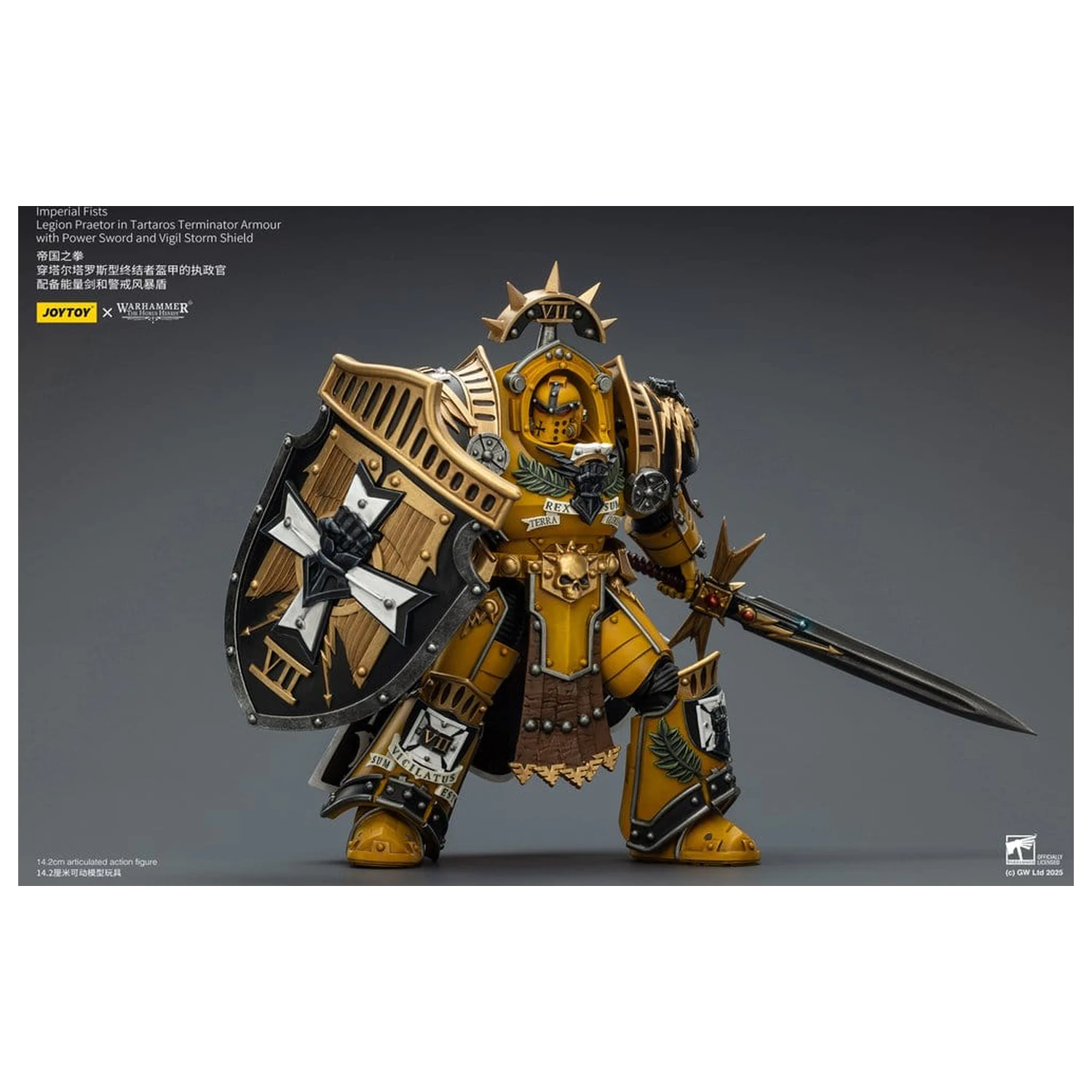 Warhammer Imperial Fists akcijska figura Legion Praetor v Tartaros Terminator oklepu z Power Sword in Vigil Storm Shield 14 cm fotografija izdelka