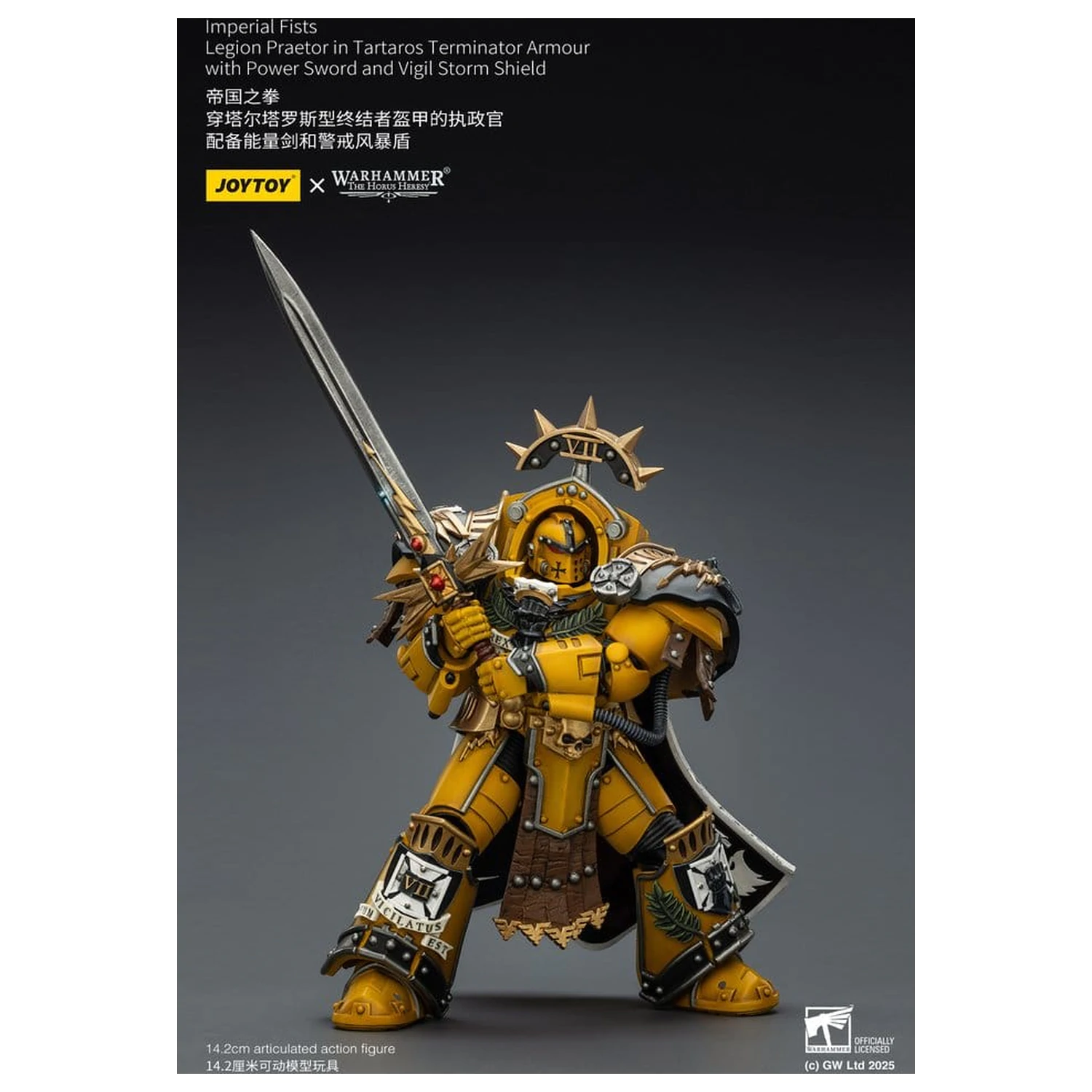 Warhammer Imperial Fists akcijska figura Legion Praetor v Tartaros Terminator oklepu z Power Sword in Vigil Storm Shield 14 cm fotografija izdelka