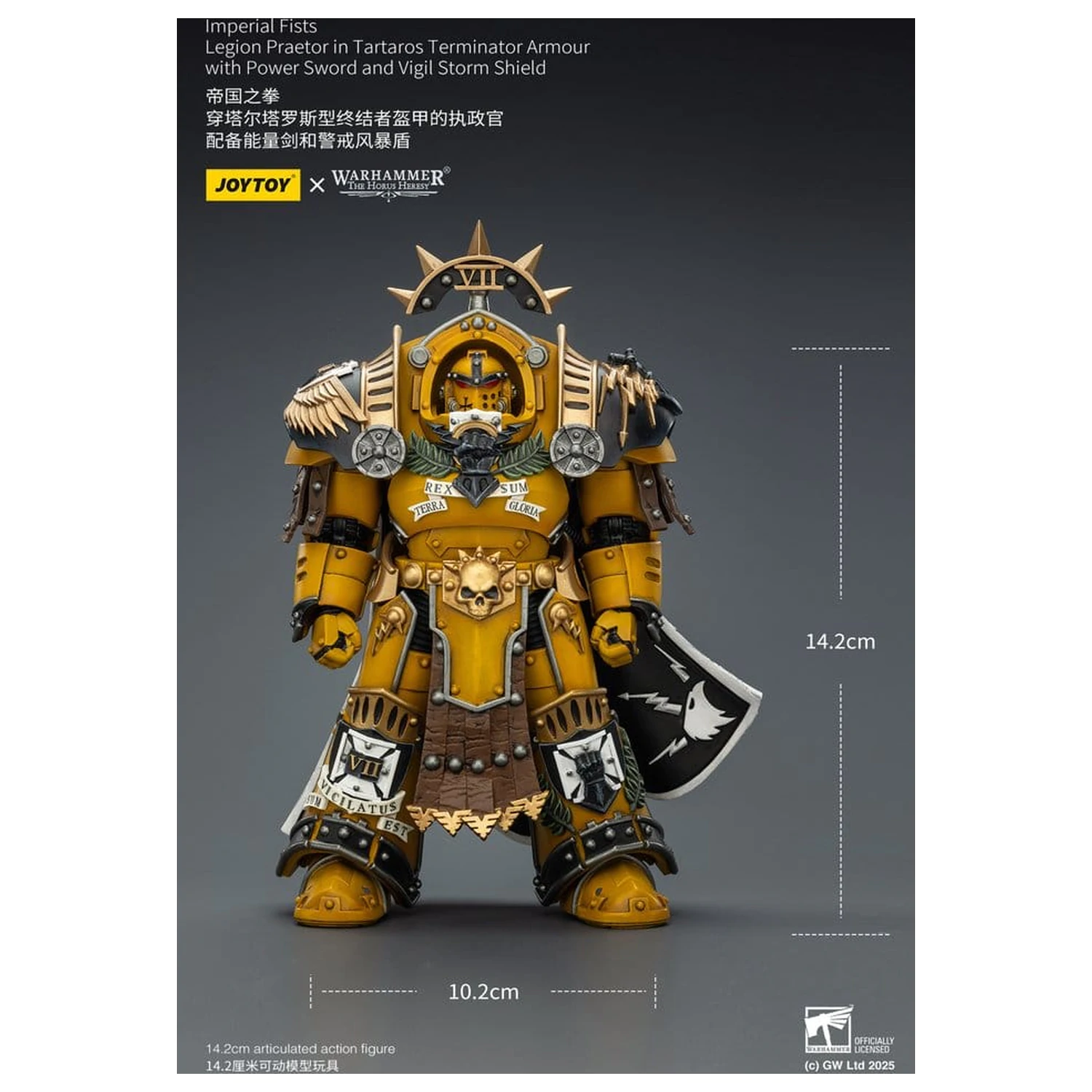 Warhammer Imperial Fists akcijska figura Legion Praetor v Tartaros Terminator oklepu z Power Sword in Vigil Storm Shield 14 cm fotografija izdelka