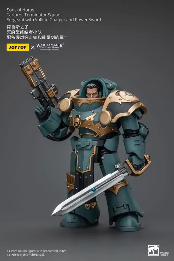 Warhammer The Horus Heresy Akcijska figura 1/18 Vodnik oddelka Tartaros Terminator s polnilnikom Volkite in močnostnim mečem 12 cm fotografija izdelka