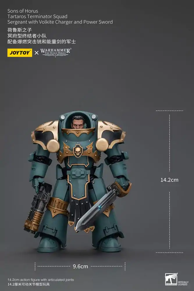 Warhammer The Horus Heresy Akcijska figura 1/18 Vodnik oddelka Tartaros Terminator s polnilnikom Volkite in močnostnim mečem 12 cm fotografija izdelka