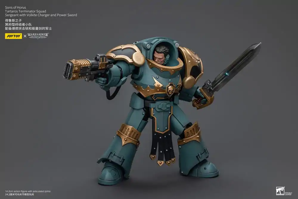 Warhammer The Horus Heresy Akcijska figura 1/18 Vodnik oddelka Tartaros Terminator s polnilnikom Volkite in močnostnim mečem 12 cm fotografija izdelka