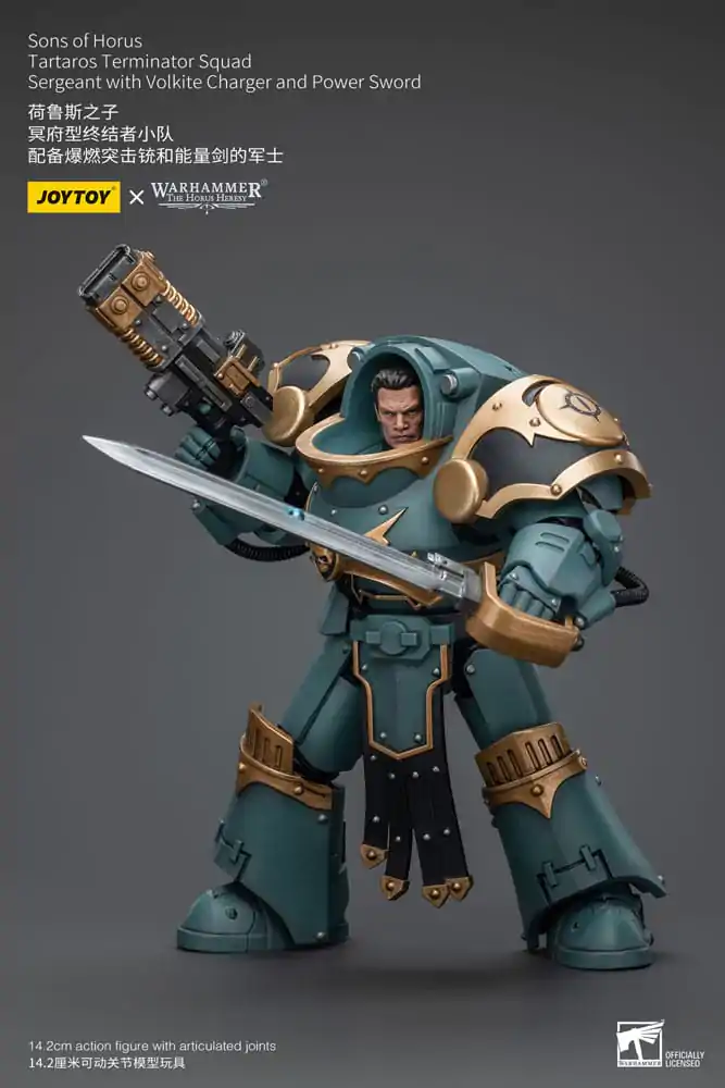 Warhammer The Horus Heresy Akcijska figura 1/18 Vodnik oddelka Tartaros Terminator s polnilnikom Volkite in močnostnim mečem 12 cm fotografija izdelka