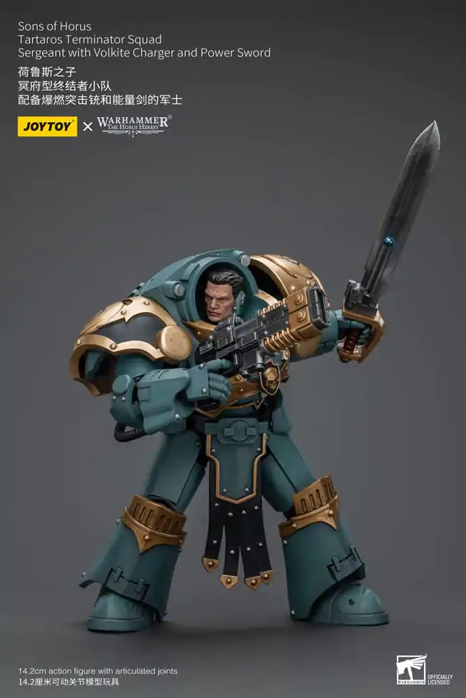 Warhammer The Horus Heresy Akcijska figura 1/18 Vodnik oddelka Tartaros Terminator s polnilnikom Volkite in močnostnim mečem 12 cm fotografija izdelka