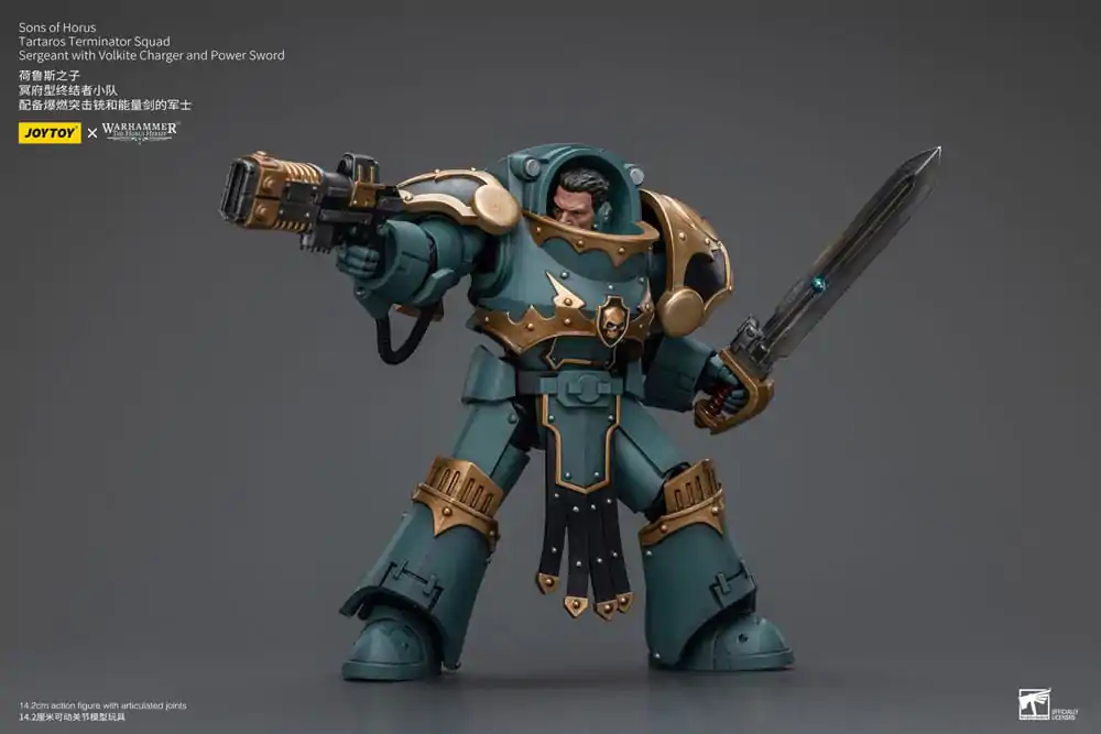 Warhammer The Horus Heresy Akcijska figura 1/18 Vodnik oddelka Tartaros Terminator s polnilnikom Volkite in močnostnim mečem 12 cm fotografija izdelka