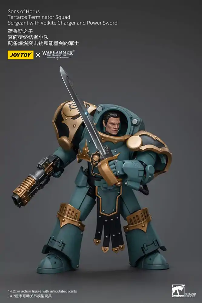 Warhammer The Horus Heresy Akcijska figura 1/18 Vodnik oddelka Tartaros Terminator s polnilnikom Volkite in močnostnim mečem 12 cm fotografija izdelka