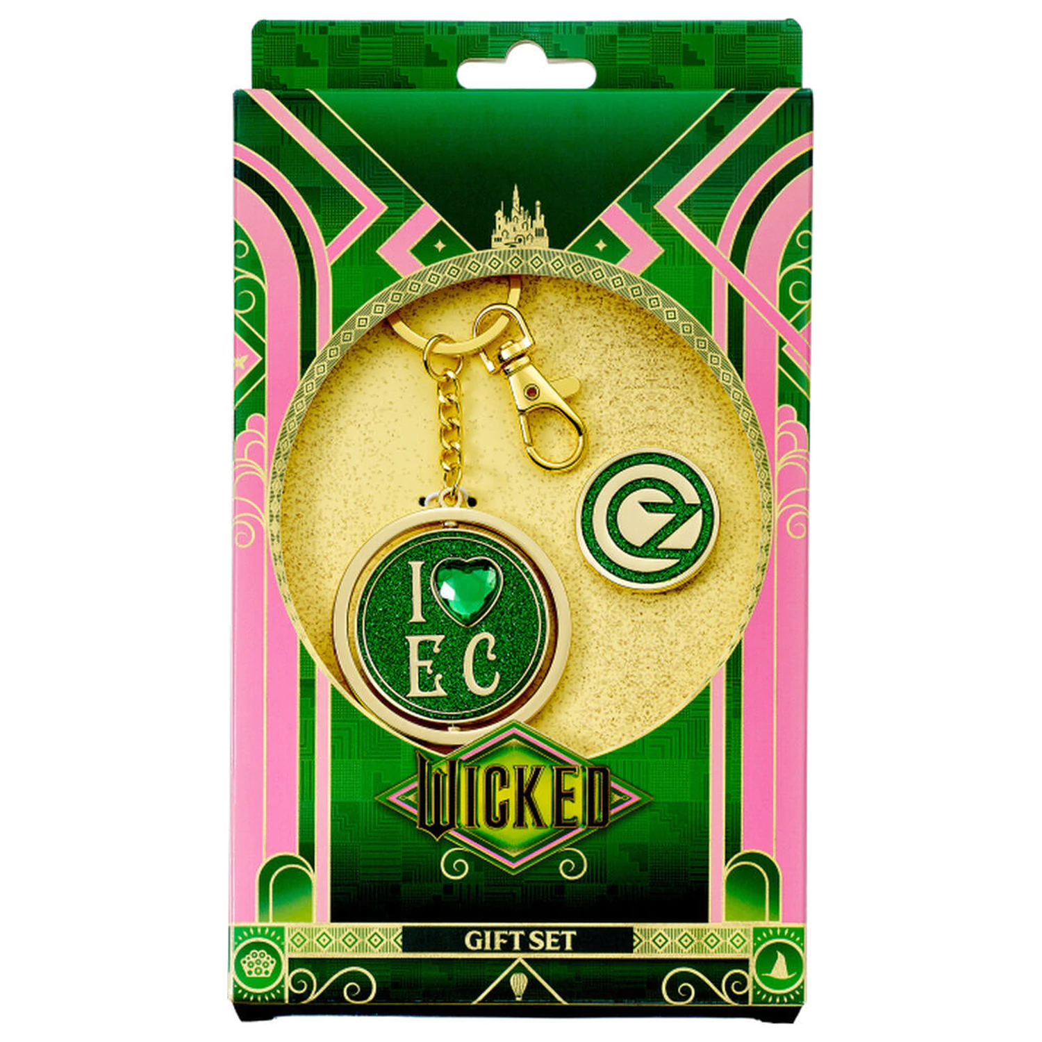 Wicked I love Emerald City Oz Logo obesek za ključe in set darilnih brošk fotografija izdelka