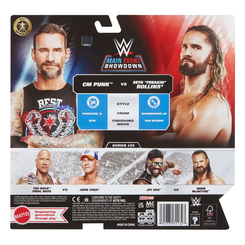 WWE Main Event Showdown akcijske figure CM Punk proti Seth "Freakin" Rollins 2-paket 15 cm fotografija izdelka