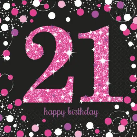 Happy Birthday 21 rožnatih servietov 16 kos 33*33 cm fotografija izdelka