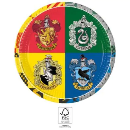 Harry Potter Hogwarts Houses papirnati krožniki 8 kosov 23 cm FSC fotografija izdelka