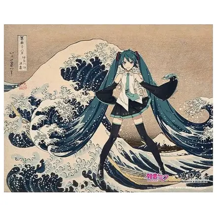 Hatsune Miku x Katsushika Hokusai iXima umetniško platno The Great Wave off Kanagawa/Fine Wind, Clear Morning 27 x 22 cm fotografija izdelka