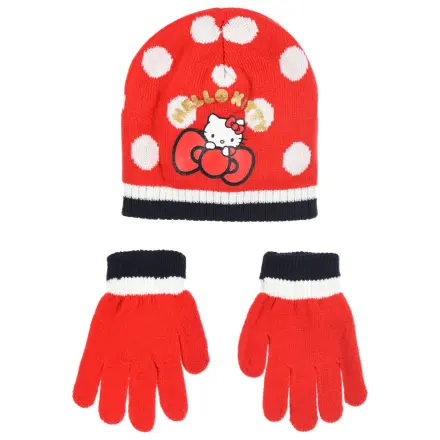 Hello Kitty Cute Dots Red otroški set kapa in rokavice 52 cm fotografija izdelka
