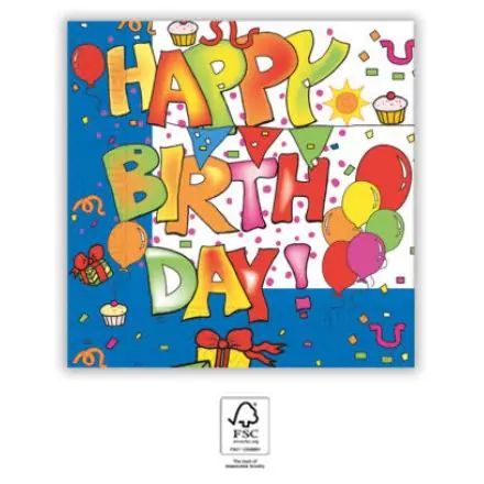 Kokliko Happy Birthday serviete 20 kos 33x33 cm FSC fotografija izdelka