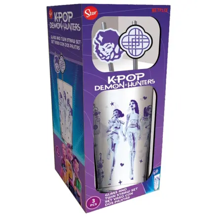 KPop Demon Hunters stekleni kozarec s slamkami 485 ml fotografija izdelka
