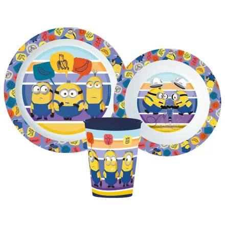 Minions črtast jedilni set, mikro plastični set, s skodelico 260 ml fotografija izdelka