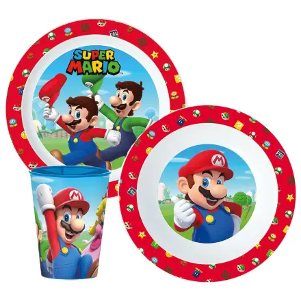 Super Mario Mushroom Kingdom Set posode za večerjo, mikro plastični set, s 260 ml kozarcem fotografija izdelka