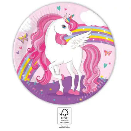 Unicorn Rainbow Colors, samorogovi papirnati krožniki 8 kosov 23 cm FSC fotografija izdelka